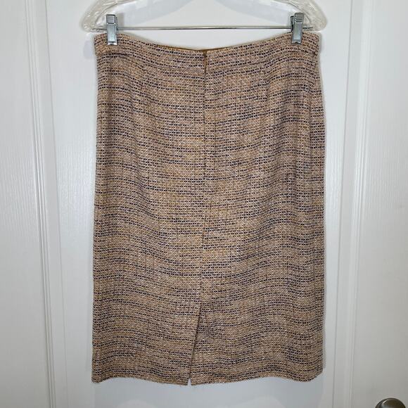 Rena Lange Tweed Skirt Suit Fringe Sequin Wool Cotton Beige Black White 10 - Picture 8 of 10